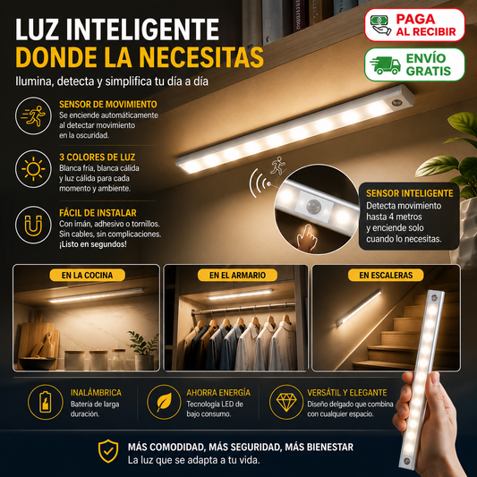 💡 Luz LED Blanca Recargable Con Sensor de Movimiento 🔥