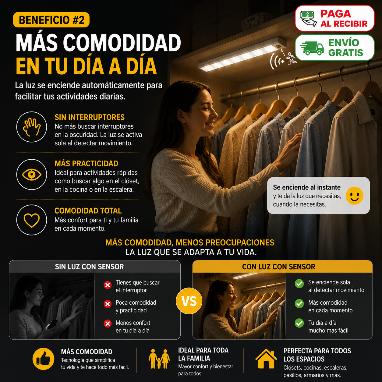 💡 Luz LED Blanca Recargable Con Sensor de Movimiento 🔥
